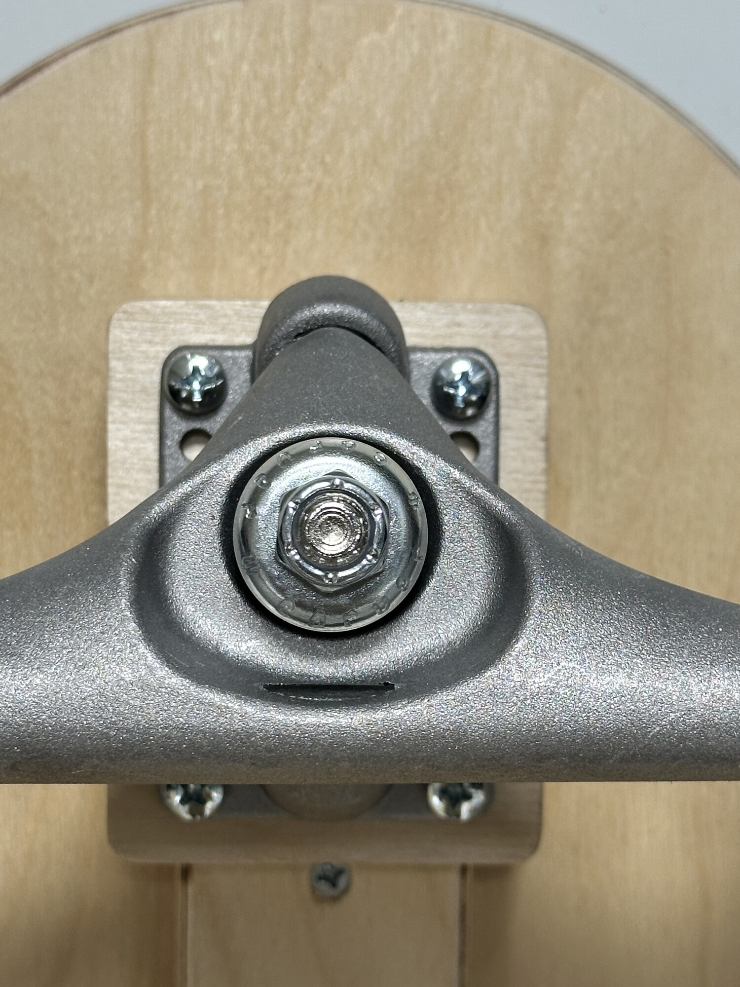 Balance arc seated in the milled groove of the birch plywood connector block