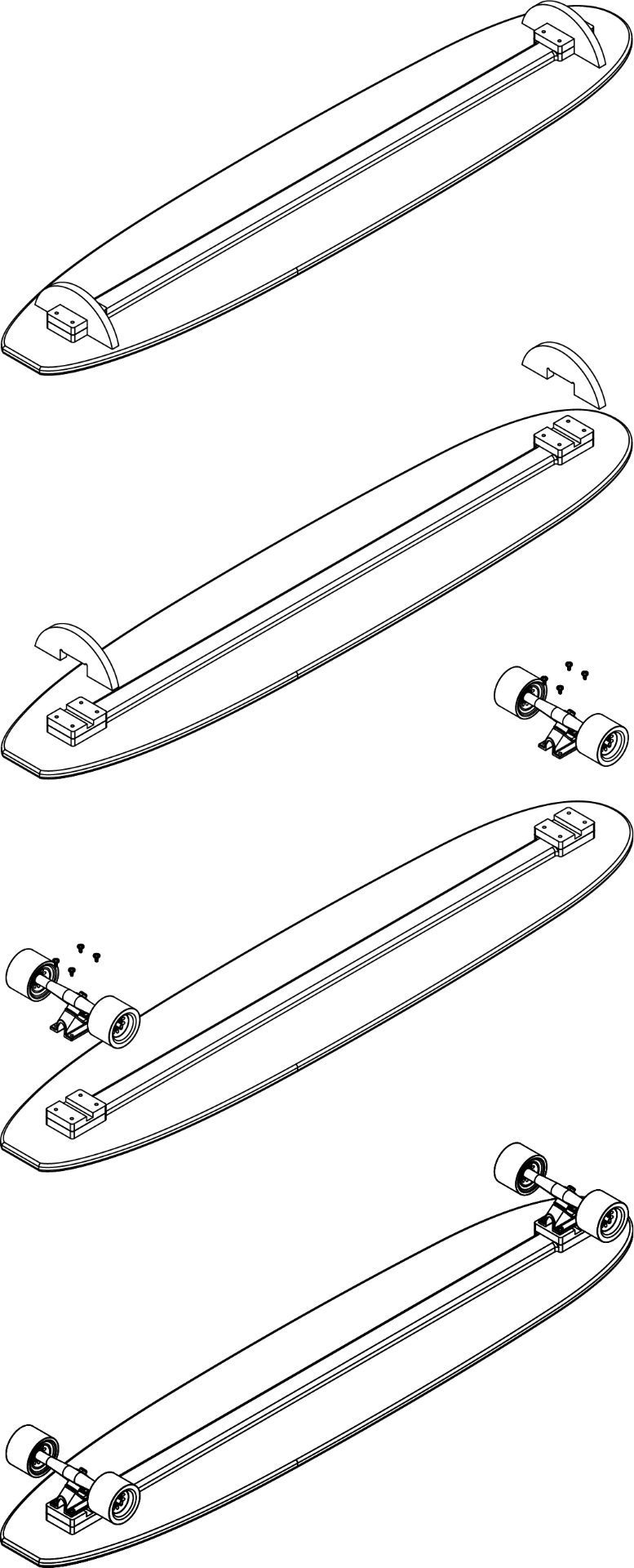 Technical exploded-view line drawing of the Olo board assembly
