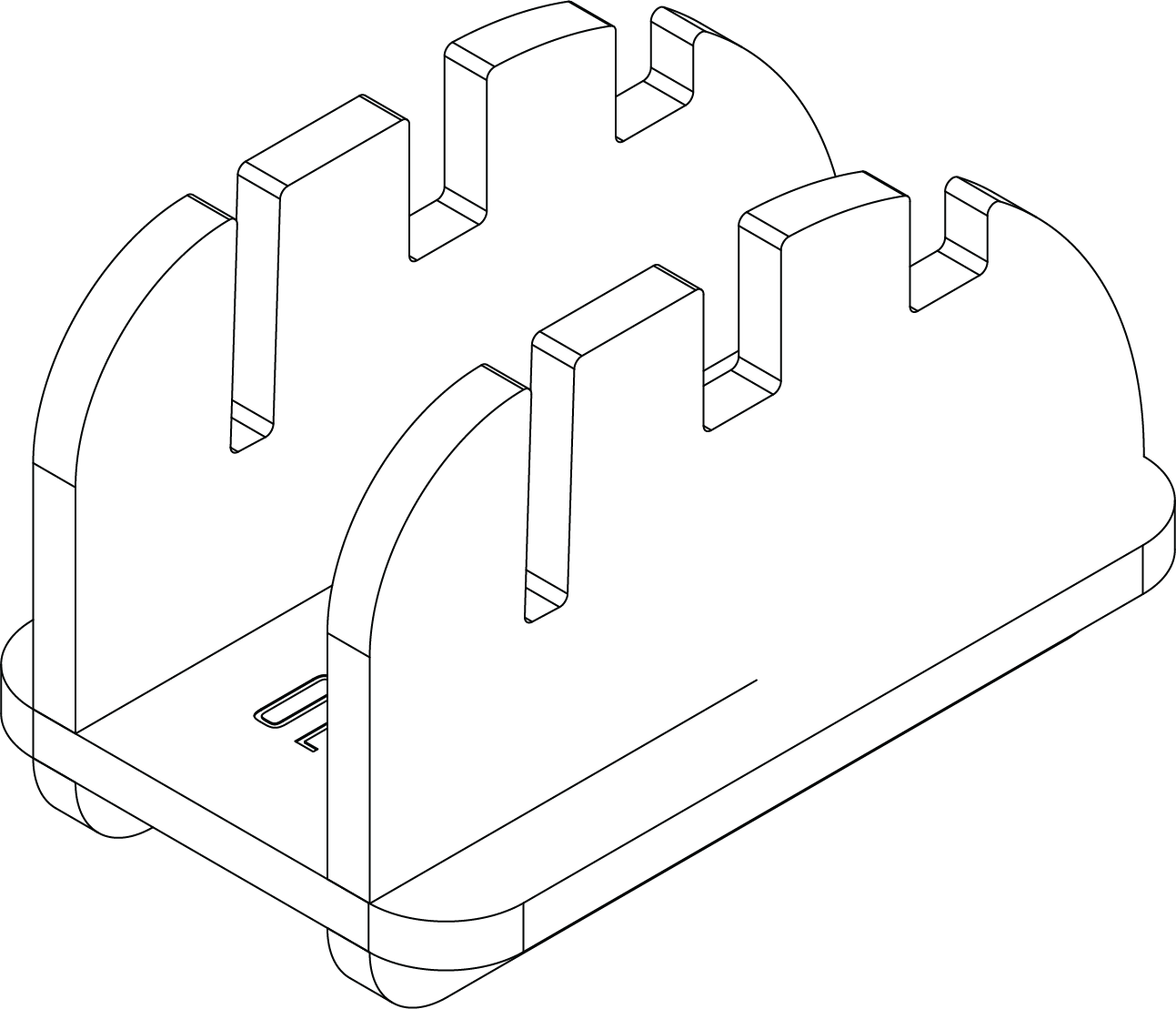 Technical line drawing of the Olo wooden display stand in isometric view